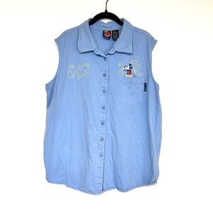 Mickey Unlimited Disney Vintage Button Down Spring Embroidery Sleeveless Vest